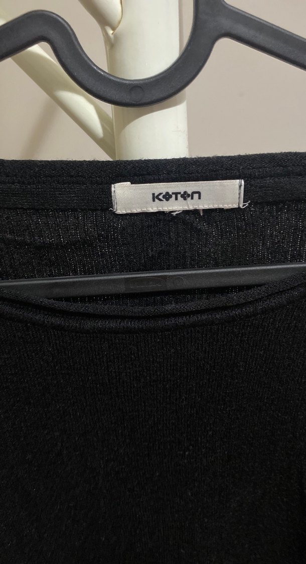 Kadın Siyah Uzun Kollu Keten Kazak - Görsel 2