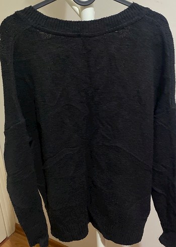 V Yaka Siyah Örgü Kadın Kazak - Görsel 2