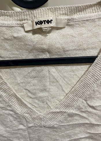 Kadın V Yaka Gri Keten Kazak - Görsel 2