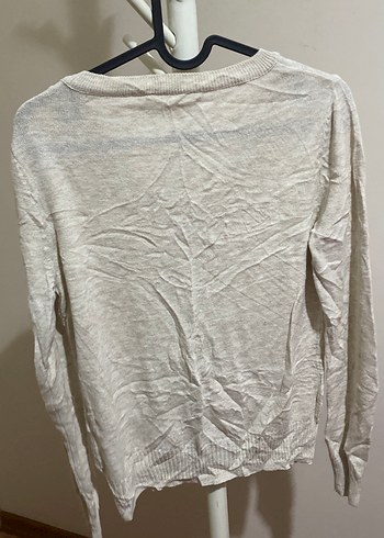 Kadın V Yaka Gri Keten Kazak - Görsel 3