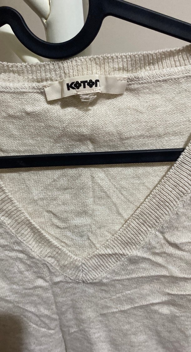 Kadın V Yaka Gri Keten Kazak - Görsel 2