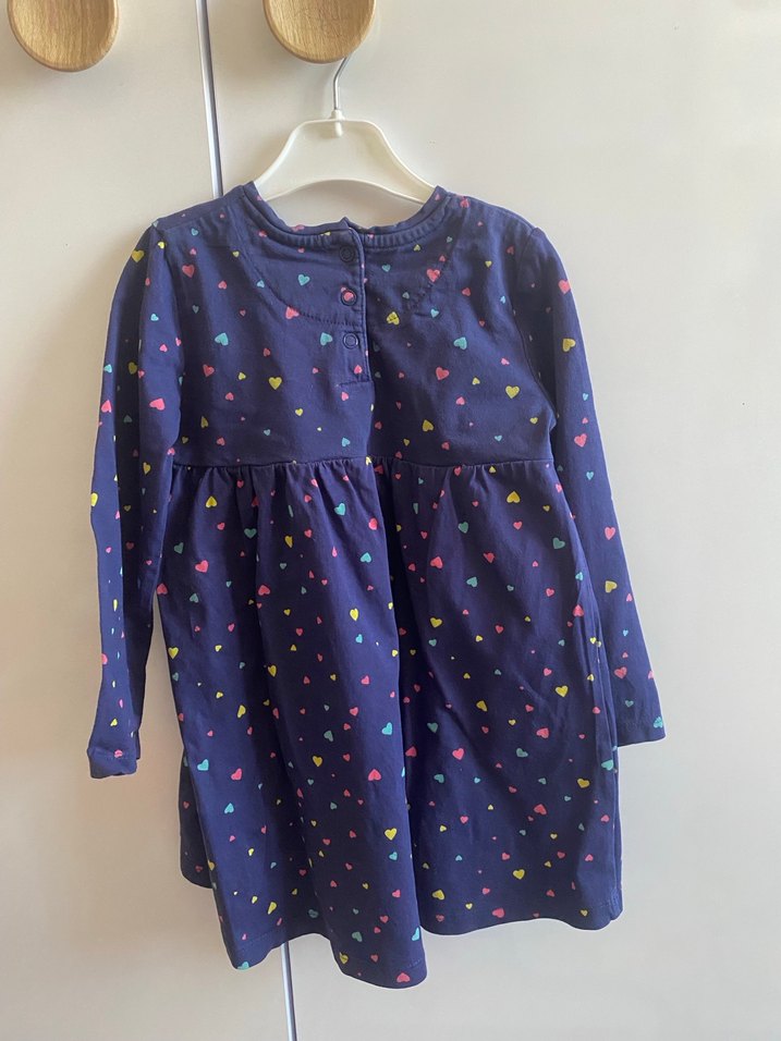 Kız Çocuk Renkli Kalp Desenli Uzun Kollu Elbise 2-3 yaş - Görsel 2
