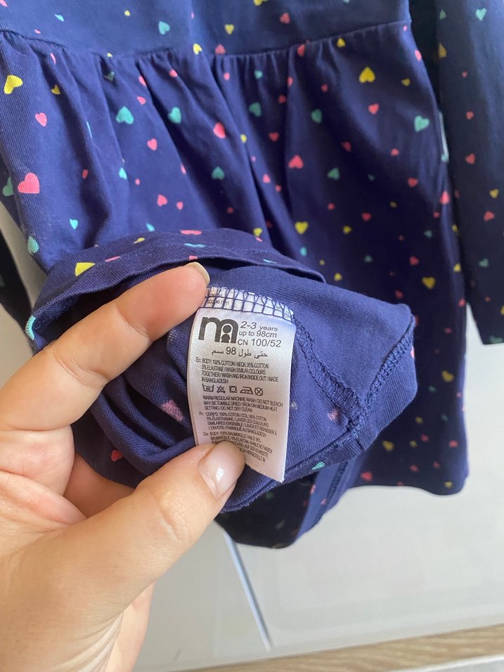 Kız Çocuk Renkli Kalp Desenli Uzun Kollu Elbise 2-3 yaş - Görsel 3