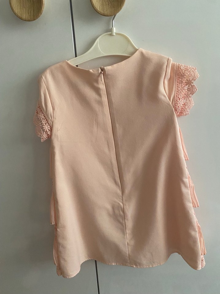 Kız Çocuk Pembe Fırfırlı Kısa Kollu Elbise 3 yaş - Görsel 3