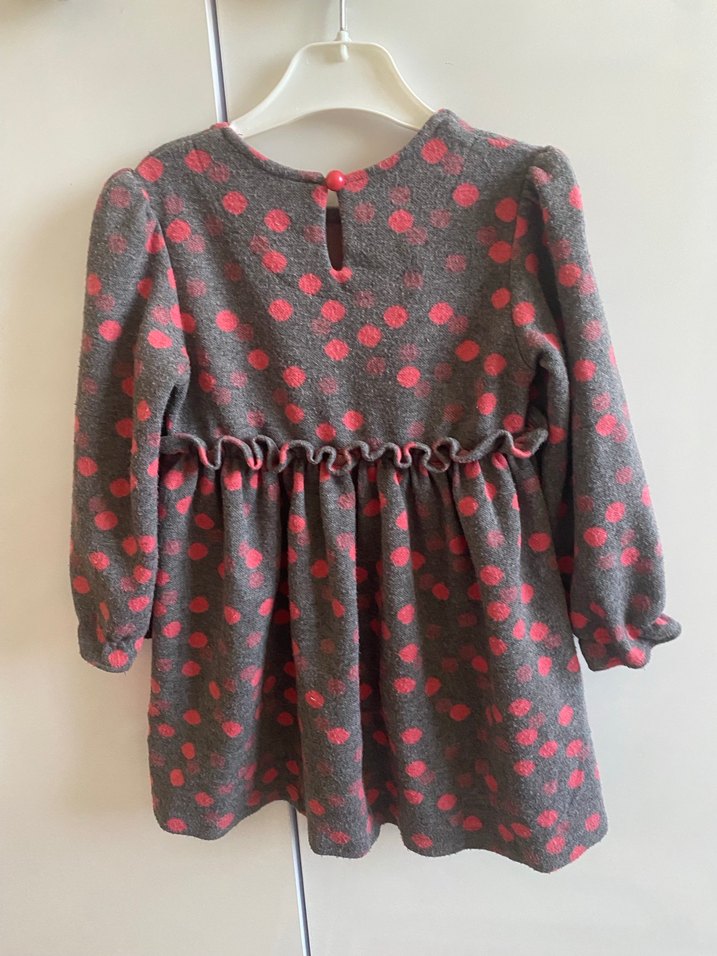 Pudra Puantiyeli Gri Kız Çocuk Elbise 2 yaş - Görsel 3