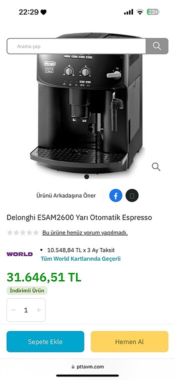 DELONGHİ ESAM 2600 KAHVE MAKİNESİ