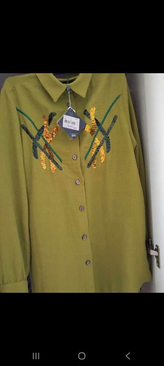 Yeşil Nakışlı Uzun Kollu Kadın Gömlek - Görsel 2