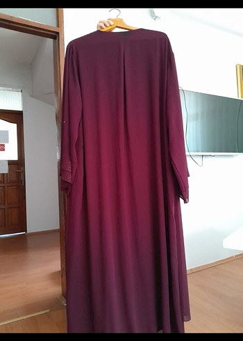 Bordo İşlemeli Uzun Kollu Kadın Elbise - Görsel 4