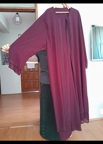 Bordo İşlemeli Uzun Kollu Kadın Elbise - Görsel 3