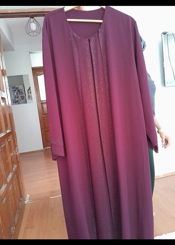 Bordo İşlemeli Uzun Kollu Kadın Elbise - Görsel 2