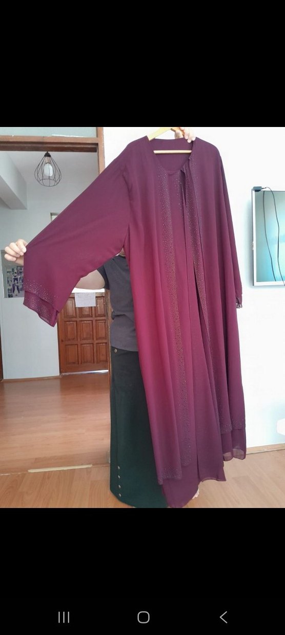 Bordo İşlemeli Uzun Kollu Kadın Elbise - Görsel 3