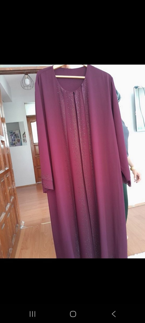 Bordo İşlemeli Uzun Kollu Kadın Elbise - Görsel 2