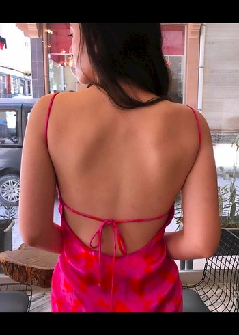 Pembe Midi Uzun İpek Elbise - Görsel 2