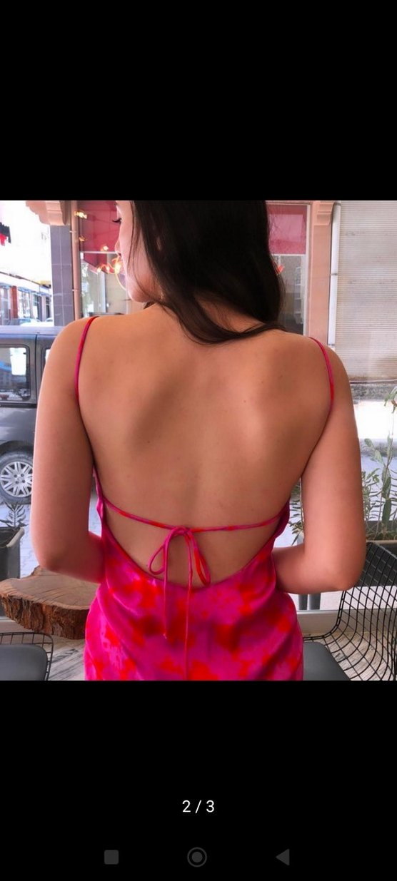 Pembe Midi Uzun İpek Elbise - Görsel 2