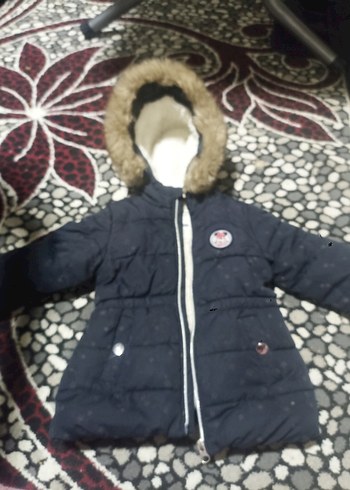 Kız Çocuk Lacivert Kapüşonlu Kürklü Ceket - Görsel 2