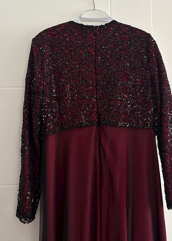 Bordo Uzun Kollu Abiye Elbise - Görsel 8