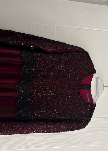 Bordo Uzun Kollu Abiye Elbise - Görsel 6