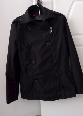 Düğmeli Siyah Midi Trençkot - Görsel 2