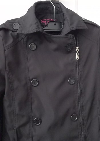 Düğmeli Siyah Midi Trençkot - Görsel 3