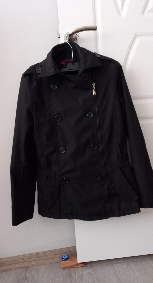 Düğmeli Siyah Midi Trençkot - Görsel 2