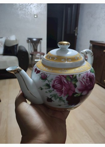 Pastel Beyaz Çiçekli Porselen Demlik - Görsel 2