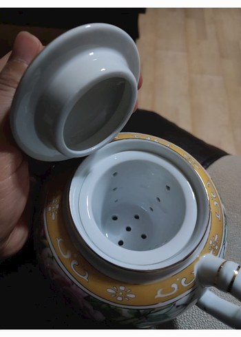 Pastel Beyaz Çiçekli Porselen Demlik - Görsel 4