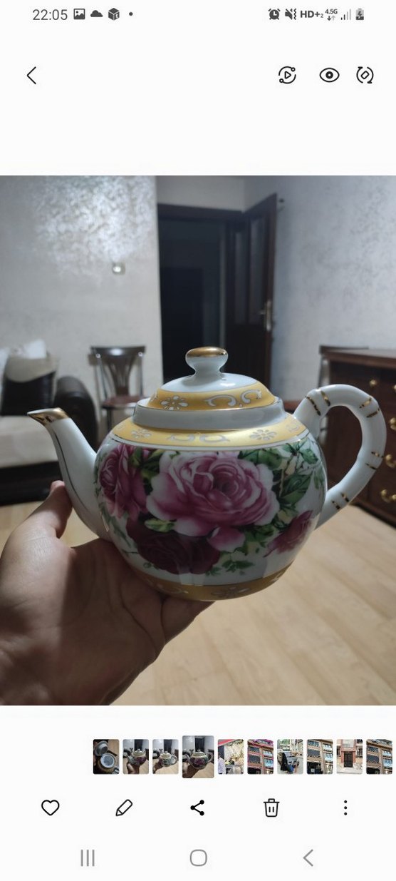 Pastel Beyaz Çiçekli Porselen Demlik - Görsel 3