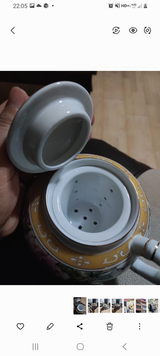 Pastel Beyaz Çiçekli Porselen Demlik - Görsel 4