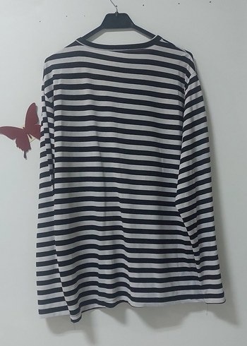 xl Beden Gri Çizgili Uzun Kollu Salaş Sweatshirt