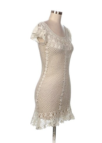 Dantel Detaylı Bej Örgü Midi Elbise - Görsel 2