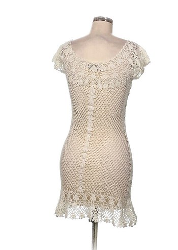 Dantel Detaylı Bej Örgü Midi Elbise - Görsel 3