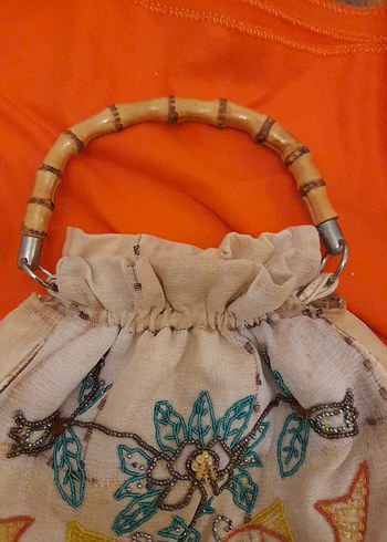 Boncuk İşlemeli Bej Bohem Kadın Çanta - Görsel 2