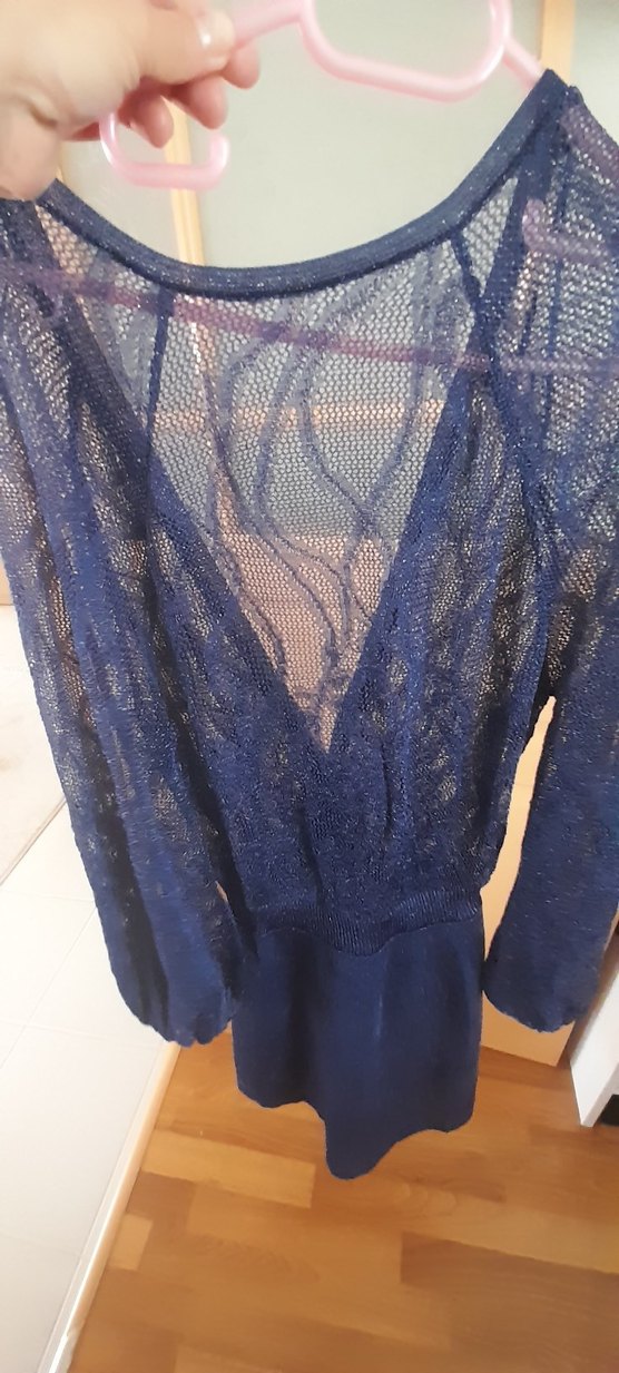 Kadın Lacivert Dantel V Yaka Midi Abiye Elbise - Görsel 2