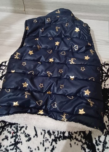 Kız Çocuk Lacivert Kürklü İşlemeli Yelek - Görsel 3