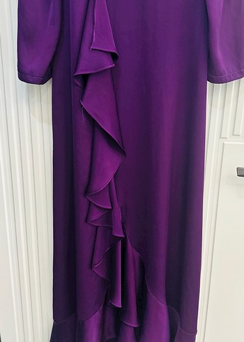 Mor Uzun Kollu Drapeli Abiye Elbise - Görsel 4
