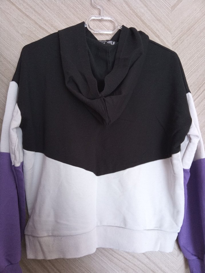 Renk Bloklu Kapüşonlu Kadın Sweatshirt - Görsel 3