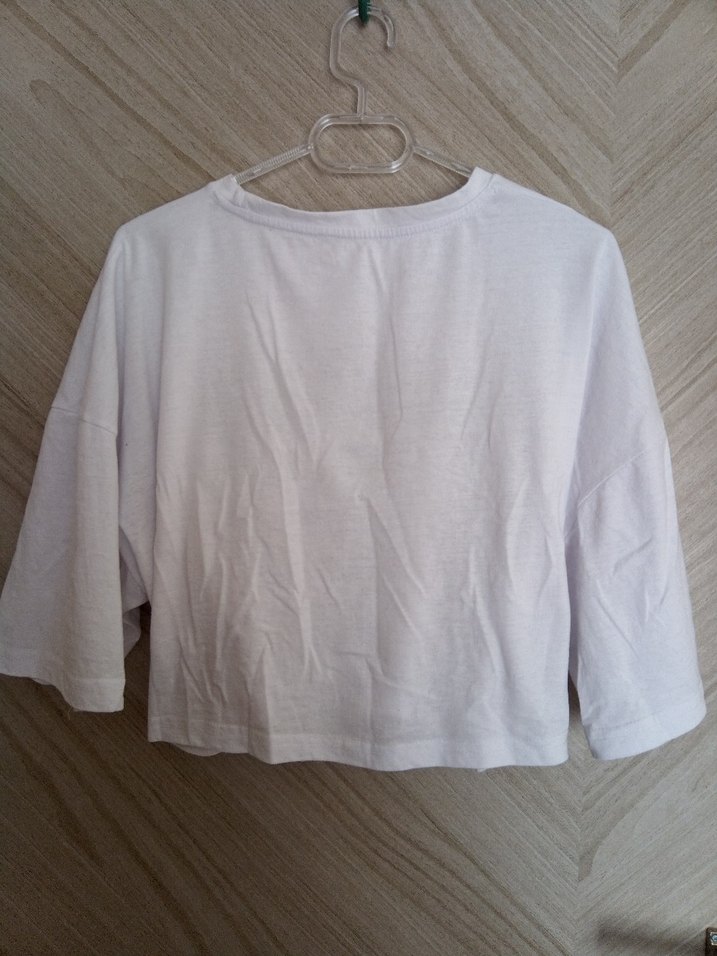 Baskılı Beyaz Kadın Uzun Kollu Salaş Tişört - Görsel 2