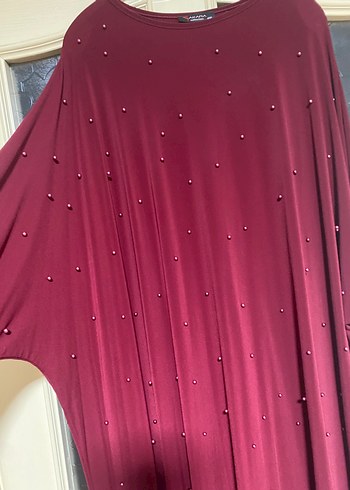 Bordo Uzun Kollu Salaş Kadın Elbise incili - Görsel 3