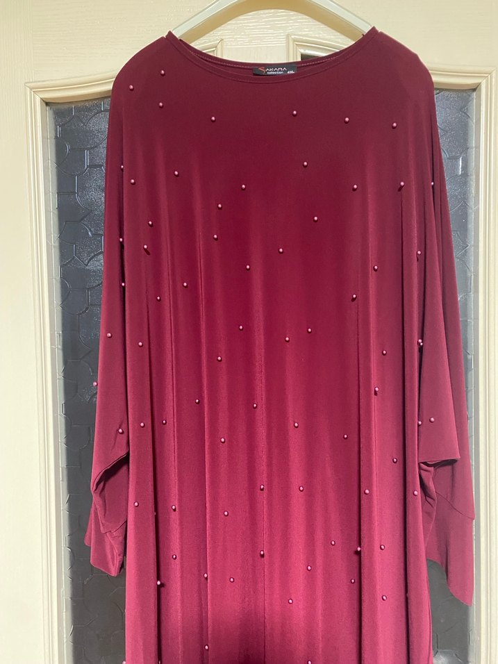 Bordo Uzun Kollu Salaş Kadın Elbise incili - Görsel 2