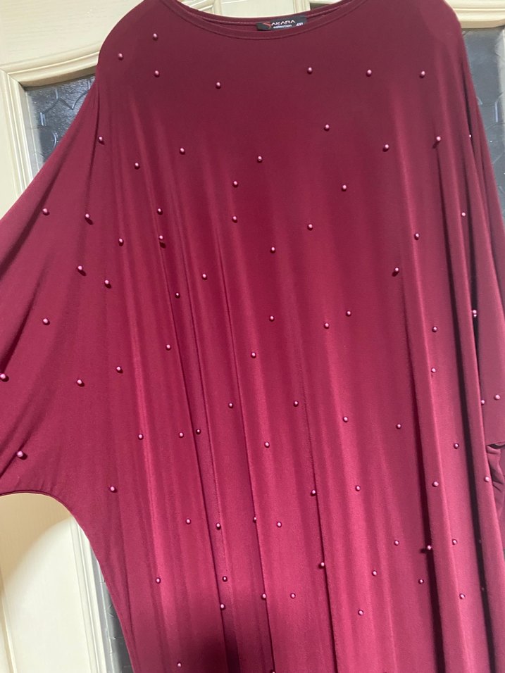 Bordo Uzun Kollu Salaş Kadın Elbise incili - Görsel 3