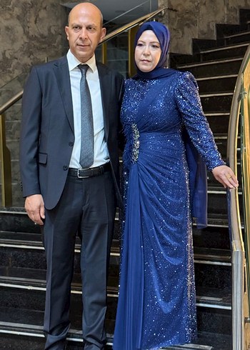 Abiye Uzun Kollu Lacivert Drapeli Abiye Elbise