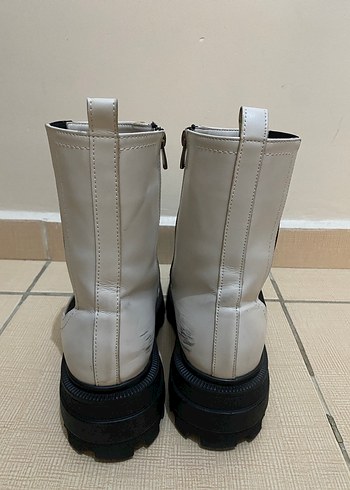 Beyaz Deri Platform Topuklu Kadın Bot - Görsel 4