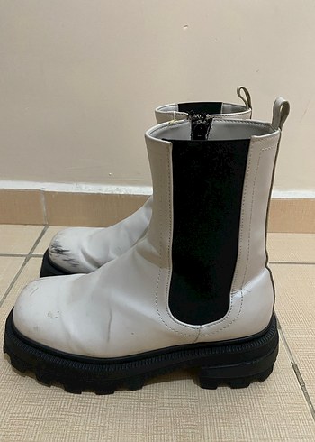 Beyaz Deri Platform Topuklu Kadın Bot - Görsel 3