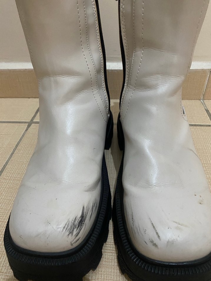 Beyaz Deri Platform Topuklu Kadın Bot - Görsel 2