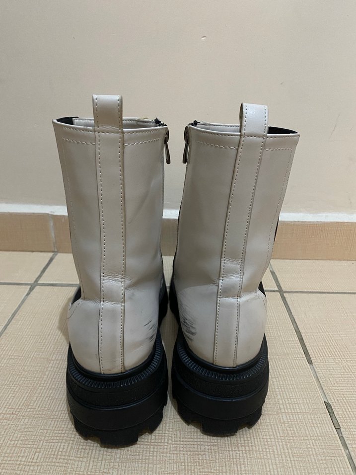 Beyaz Deri Platform Topuklu Kadın Bot - Görsel 4