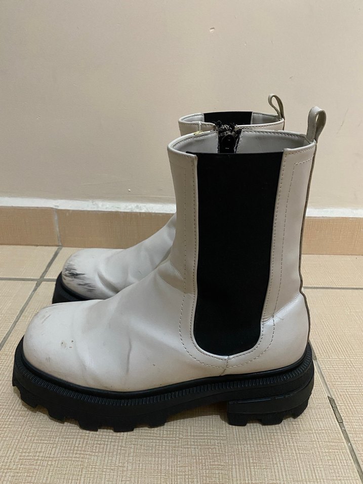 Beyaz Deri Platform Topuklu Kadın Bot - Görsel 3