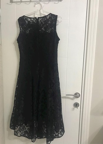 Siyah Dantel Detaylı Midi Kadın Abiye Elbise - Görsel 2