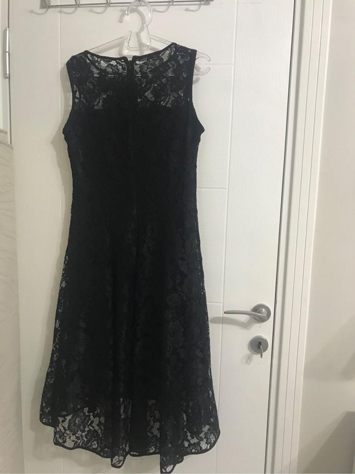 Siyah Dantel Detaylı Midi Kadın Abiye Elbise - Görsel 2