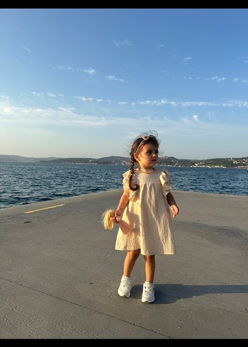 Kız Çocuk krem Pamuklu Elbise