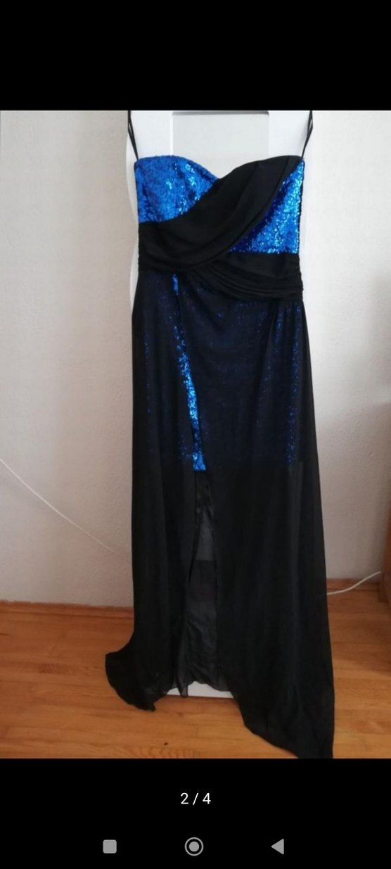 Straplez Drapeli Uzun Lacivert Abiye Elbise - Görsel 2